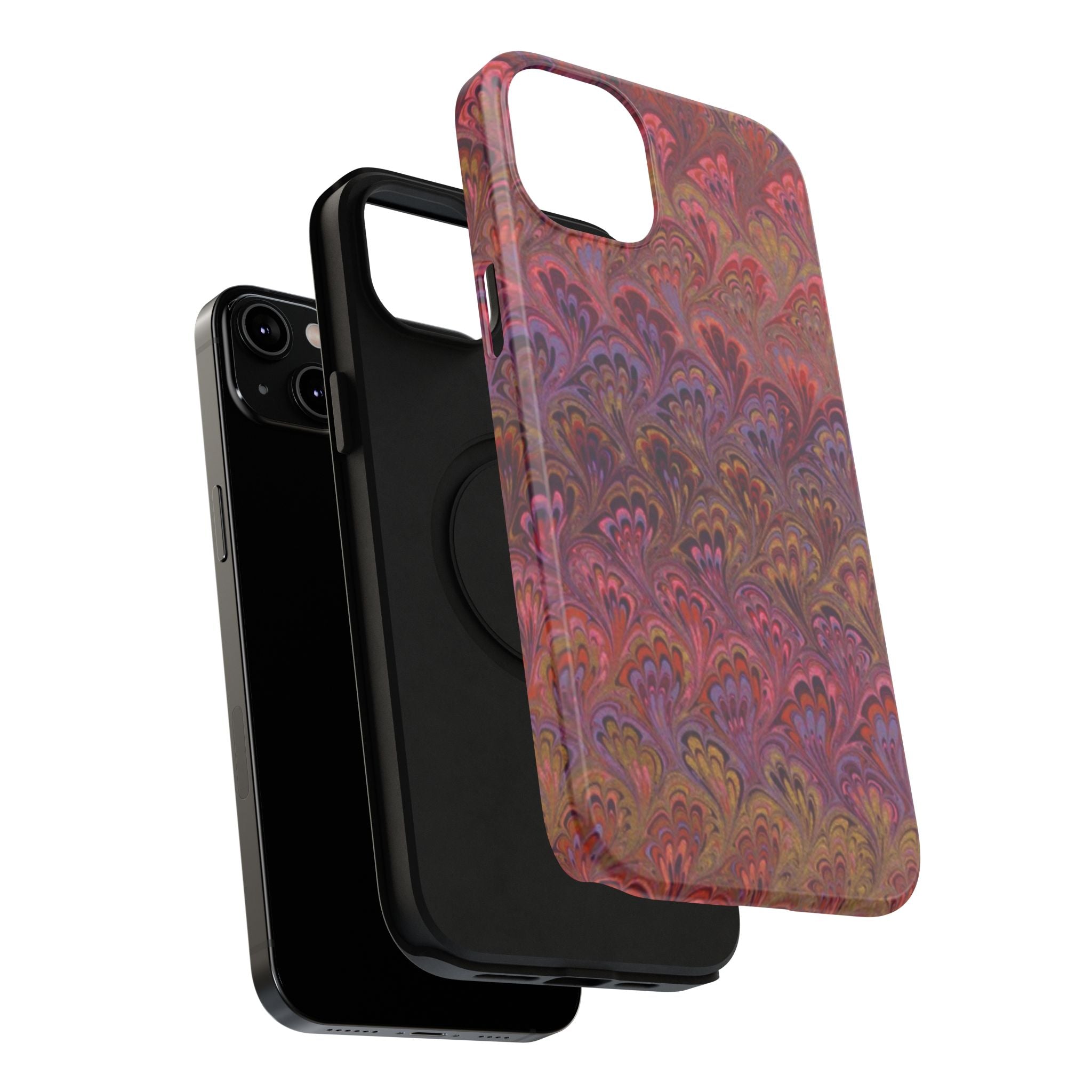 Red, Burgundy, Lavender Italian Peacock Feather Design Phone Case