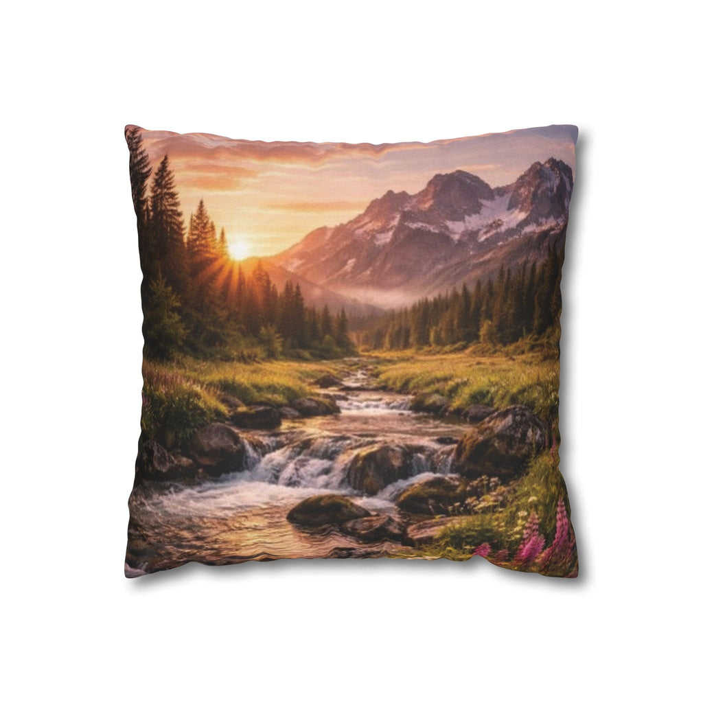 Mountain Sunrise Scenic Throw Pillow — Nature Landscape Pillowcase