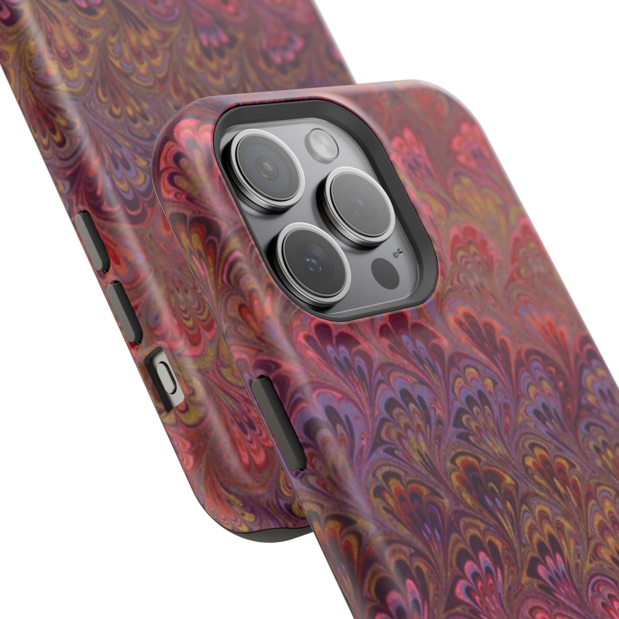 Red, Burgundy, Lavender Italian Peacock Feather Design Phone Case