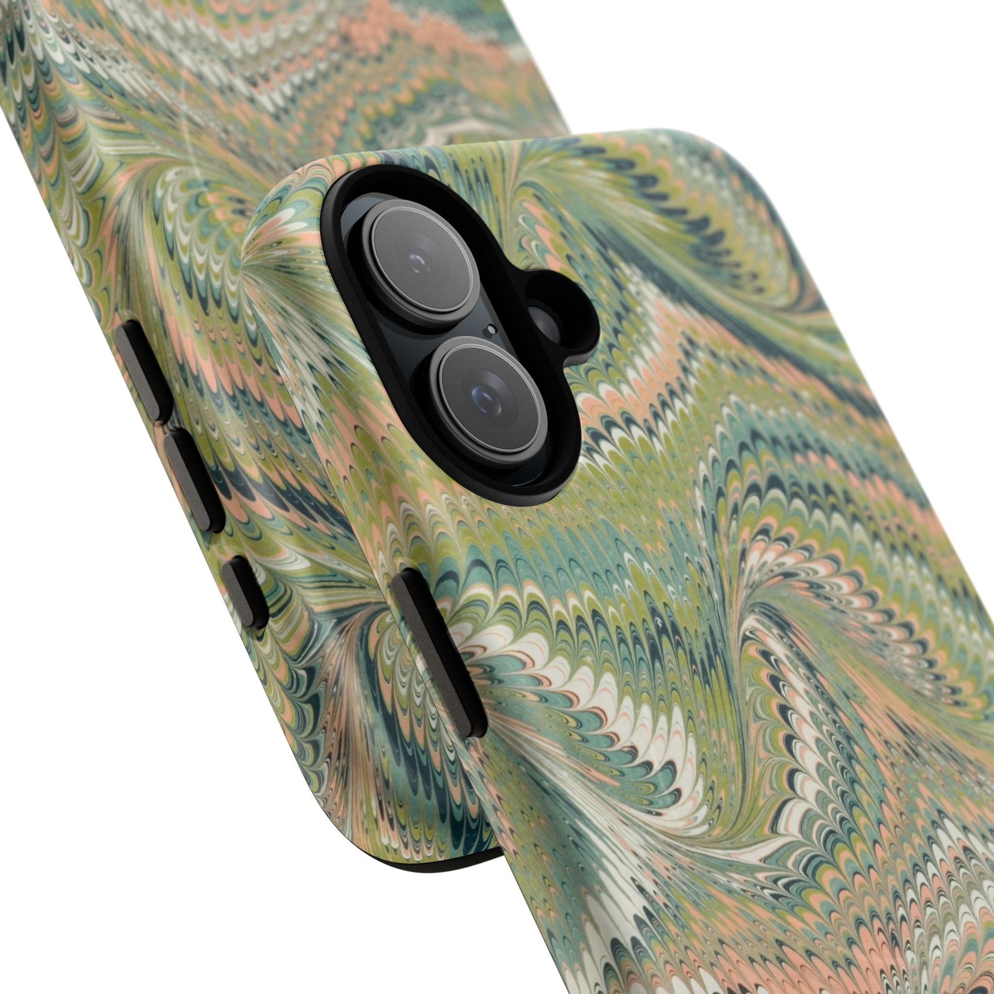 Florentine Marble iPhone Case | Inspired by Florence | Italian Marbled Paper Technique | Artisanal Green Swirl | Dual-Layer Protective Case | Matte or Glossy