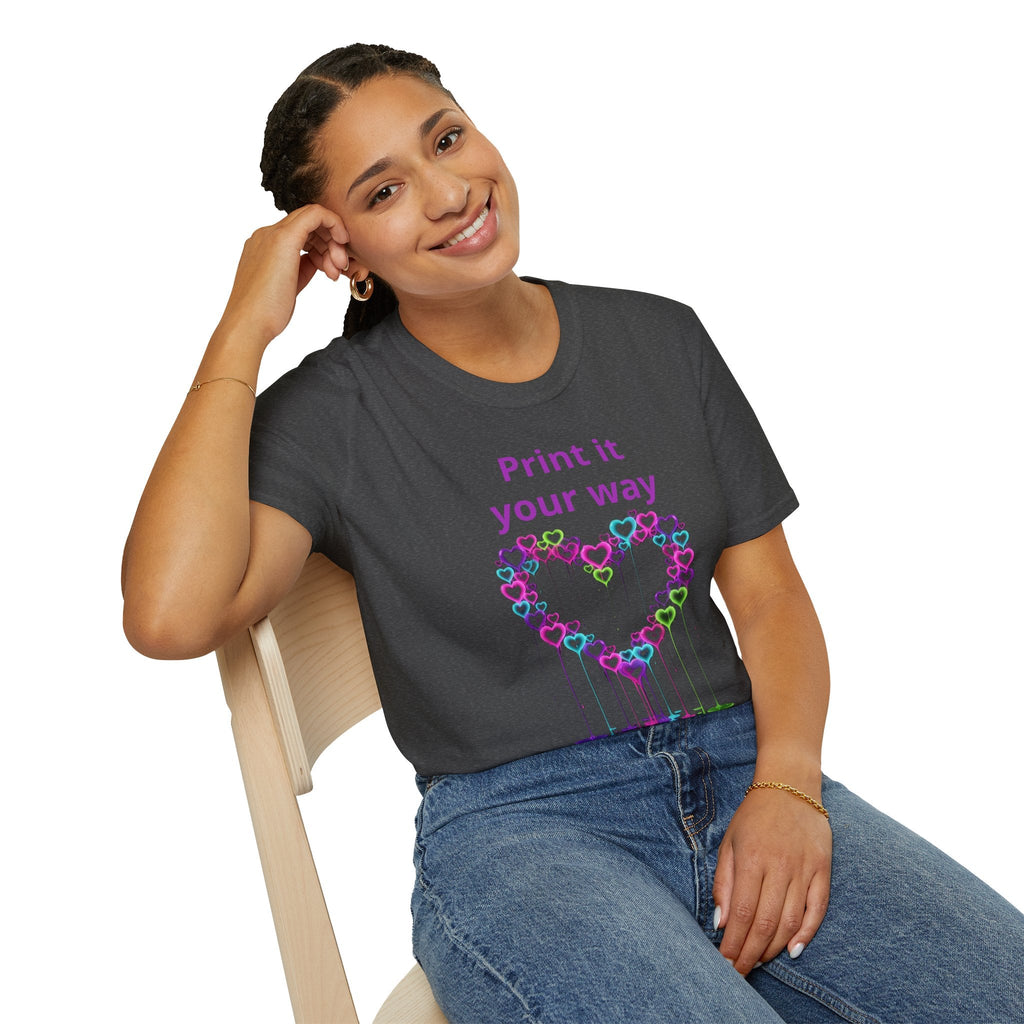 Print It Your Way Heart T-Shirt — Colorful Drip Heart Graphic Tee