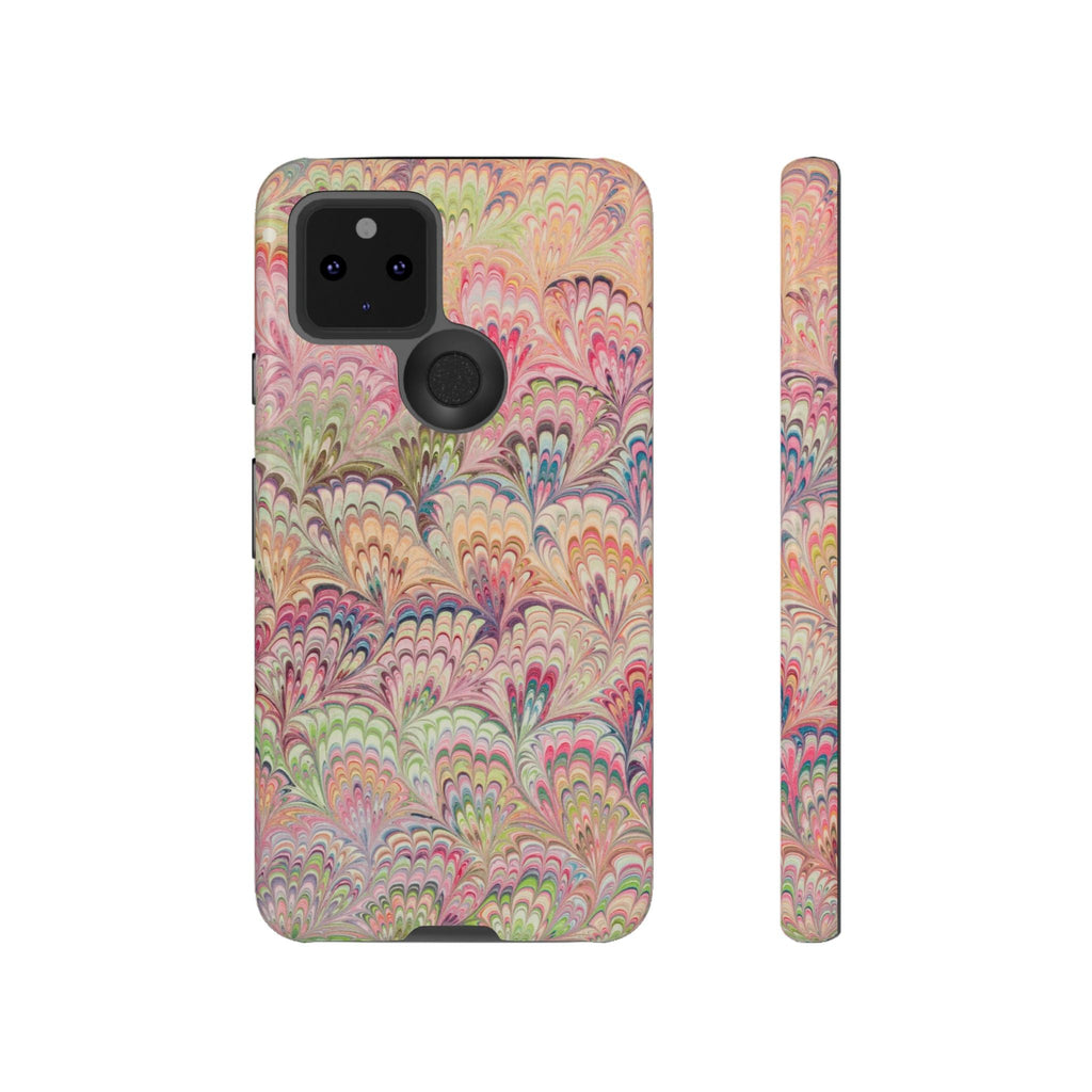 Pastel Pink + Green Feather Marbled Phone Case - Dual Layer Phone Cover