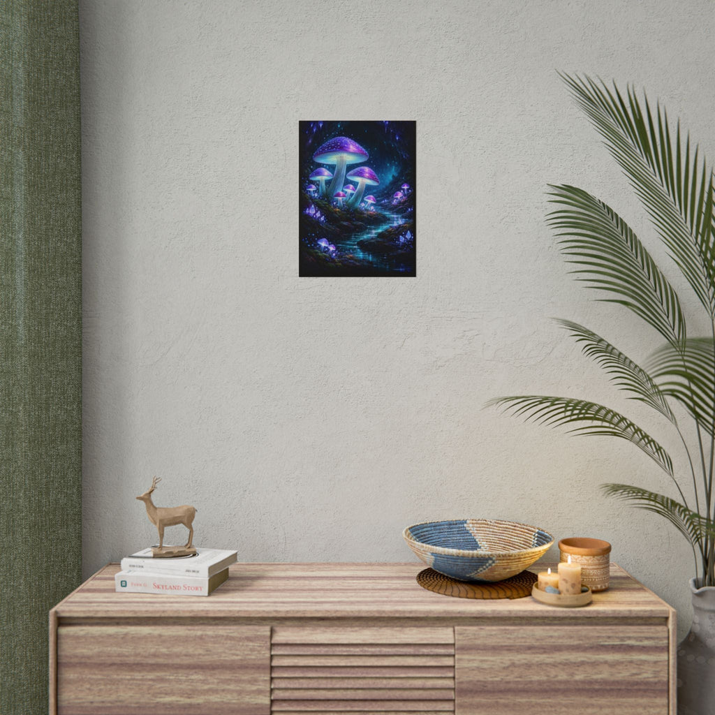 Fantasy Mushroom Poster — Glowing Purple Forest Rolled Art Print