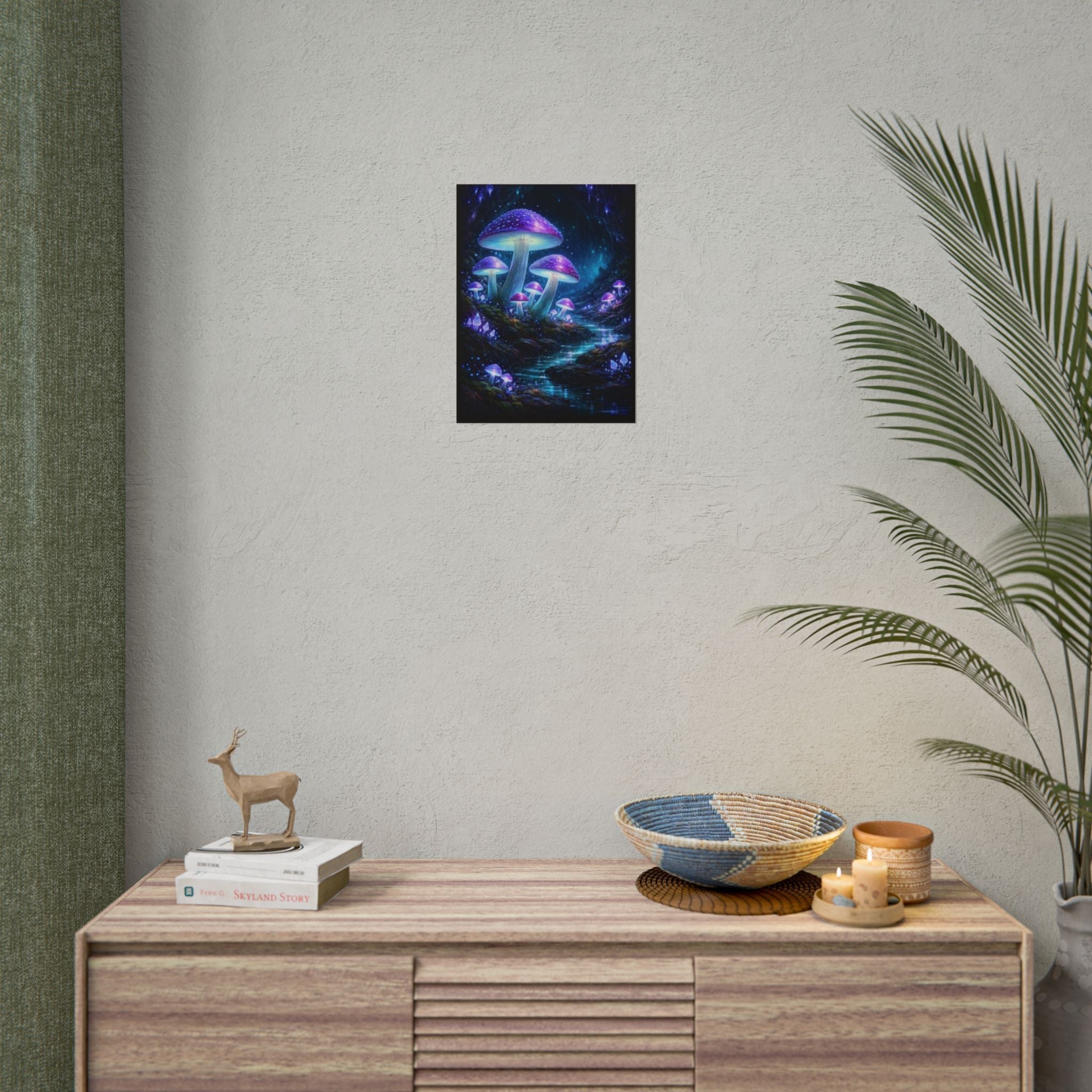 Fantasy Mushroom Poster — Glowing Purple Forest Rolled Art Print