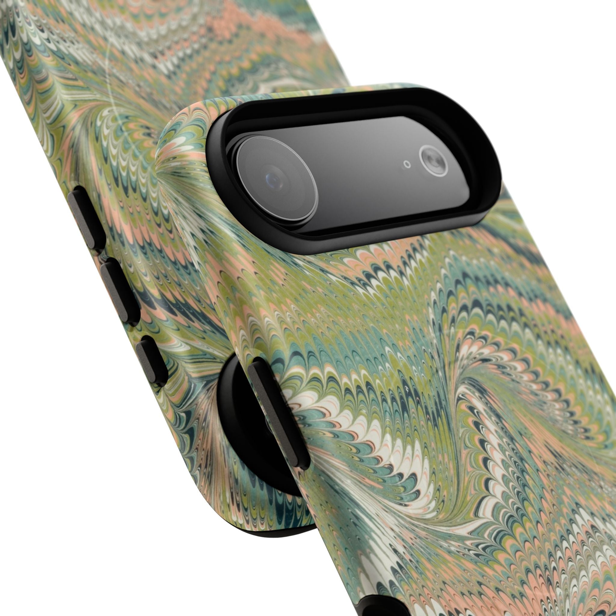 Florentine Marble iPhone Case | Inspired by Florence | Italian Marbled Paper Technique | Artisanal Green Swirl | Dual-Layer Protective Case | Matte or Glossy