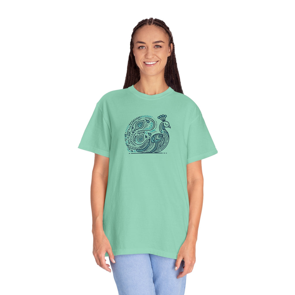 Peacock Cotton Tee - Garment Dyed Eco-Friendly Gift - DipaliZ