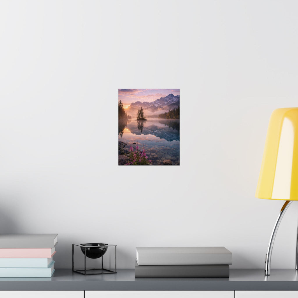Matte Vertical Poster — Serene Mountain Lake Sunset Landscape