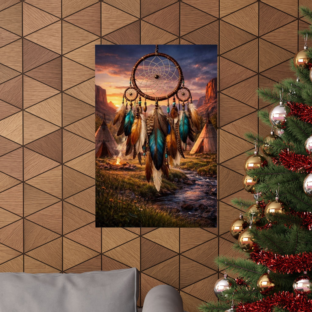 Dreamcatcher Sunset Poster - Boho Native-Inspired Matte Vertical Wall Art