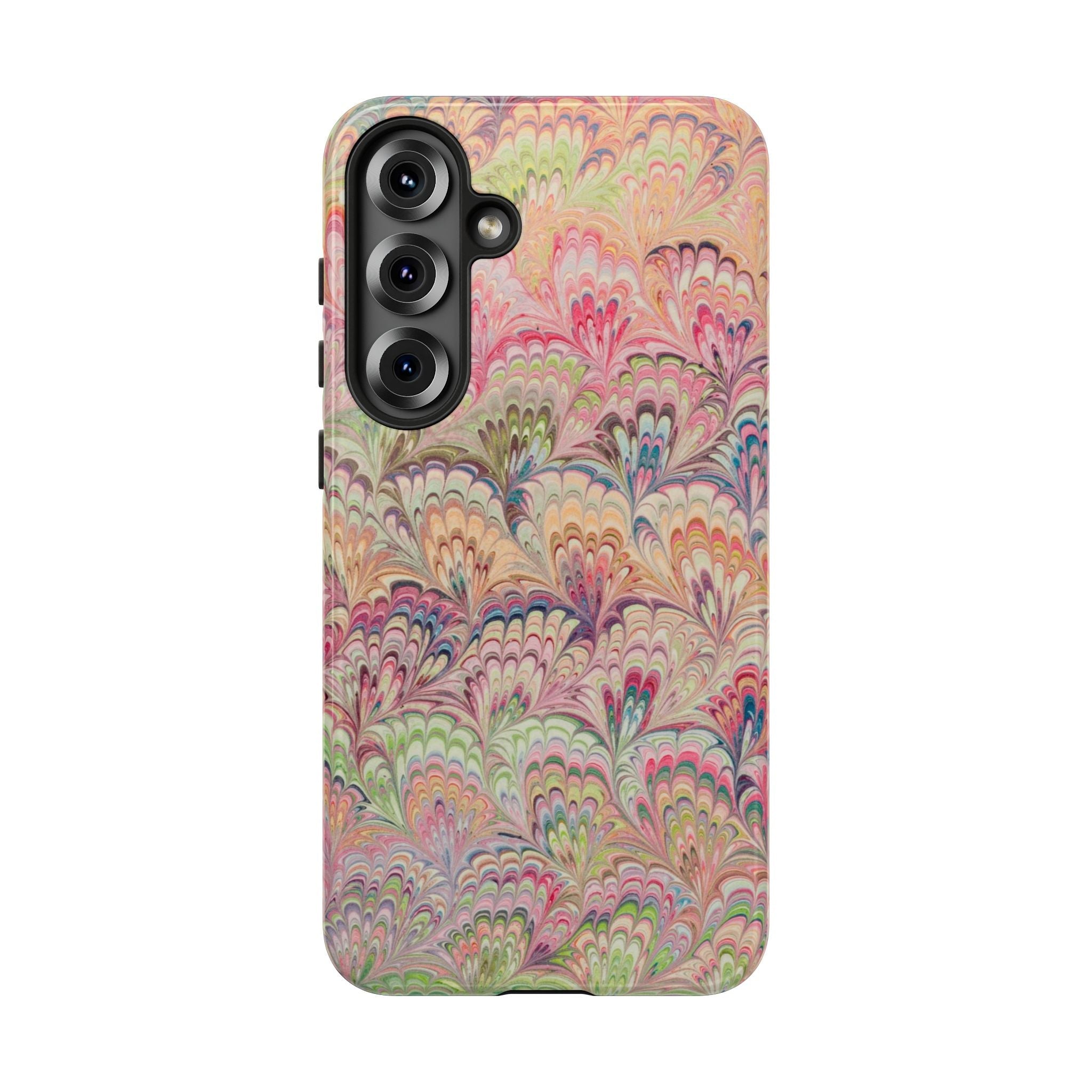 Pastel Pink + Green Feather Marbled Phone Case - Dual Layer Phone Cover