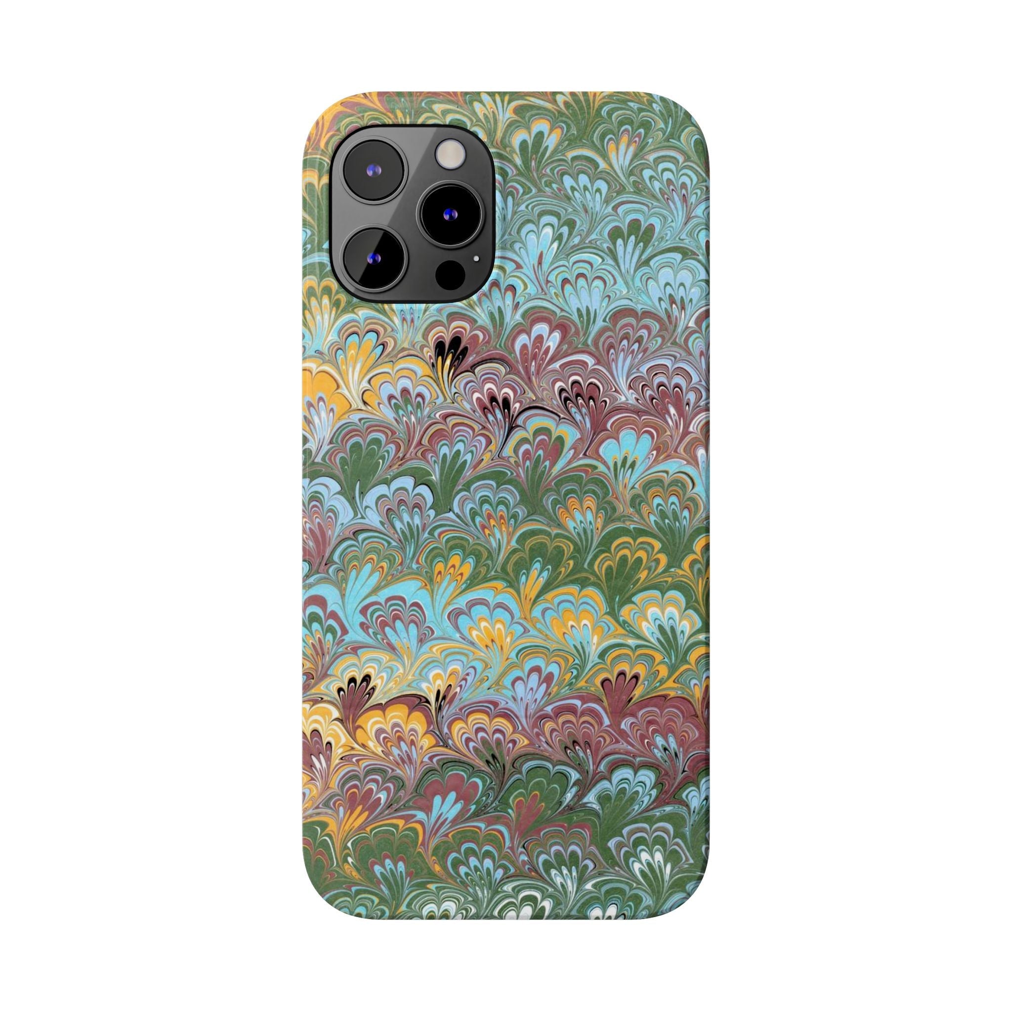 Phone Case with Design from Italy - Marbled "Peacock" Design, Green, Blue, Multi-Color Slim Phone Cases