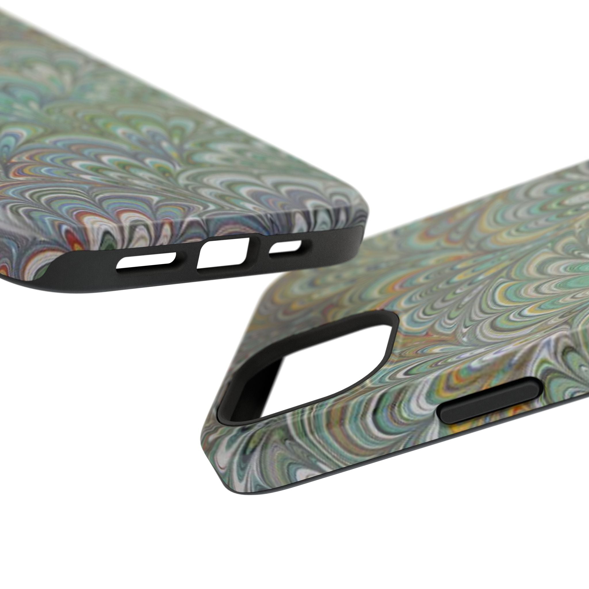 iPhone17 + All Models Phone Cases, Italian Peacock Feather Design, Stylish Impact-Resistant Shell, Protective Cover, Green Peacock Print
