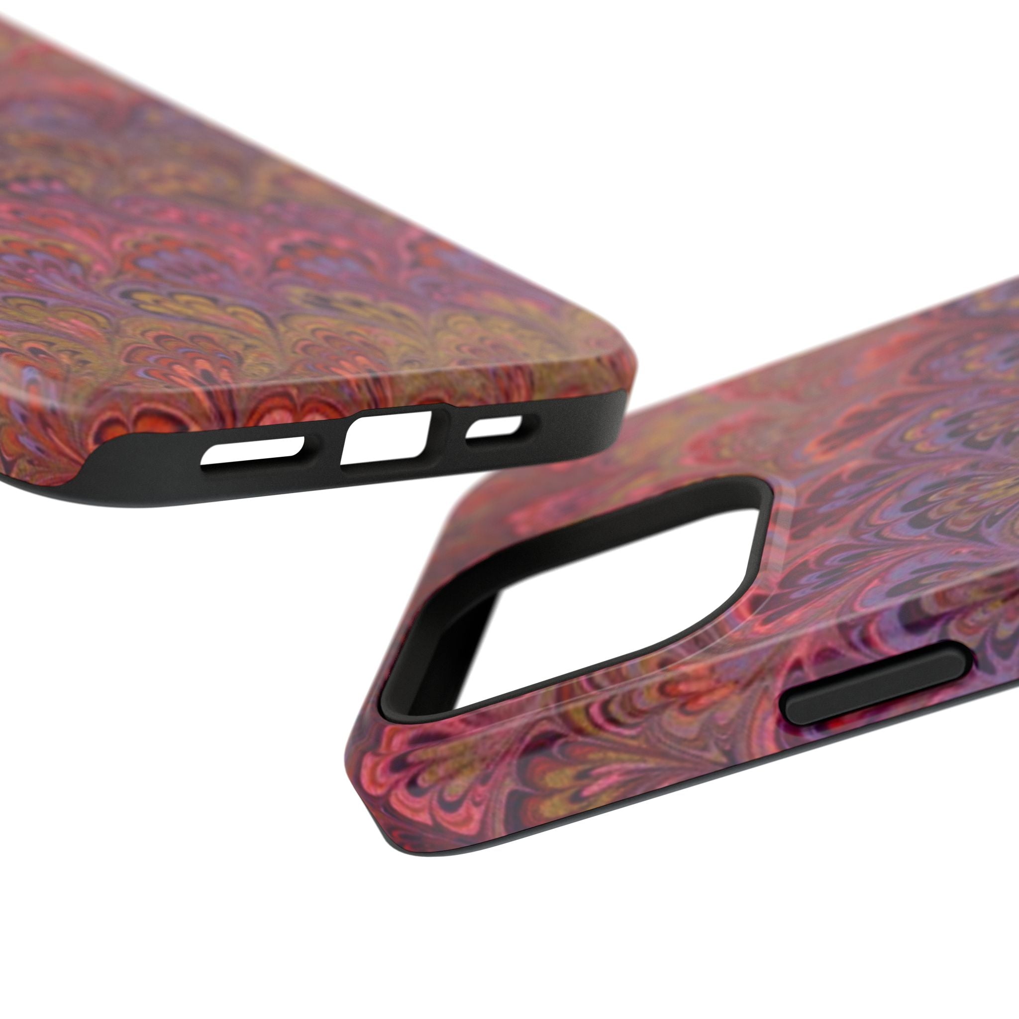 Red, Burgundy, Lavender Italian Peacock Feather Design Phone Case