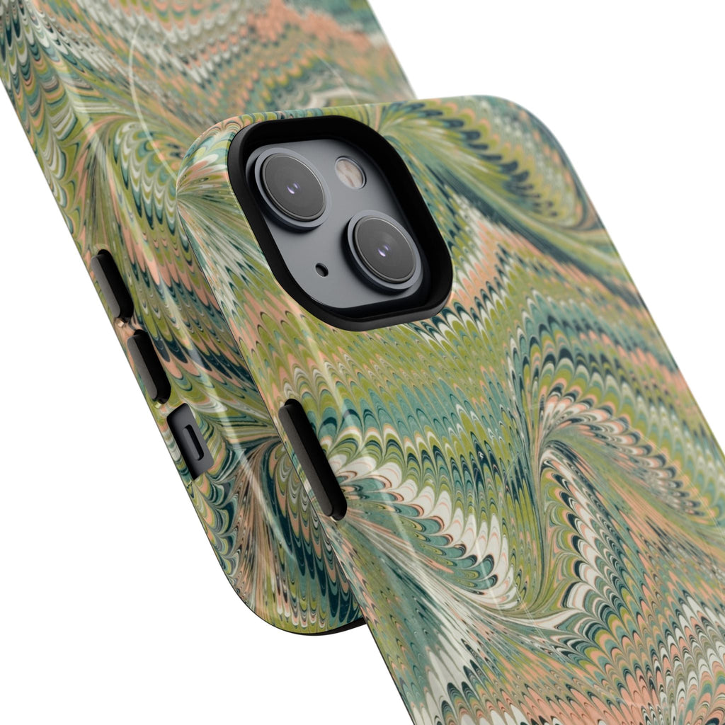 Florentine Marble iPhone Case | Inspired by Florence | Italian Marbled Paper Technique | Artisanal Green Swirl | Dual-Layer Protective Case | Matte or Glossy