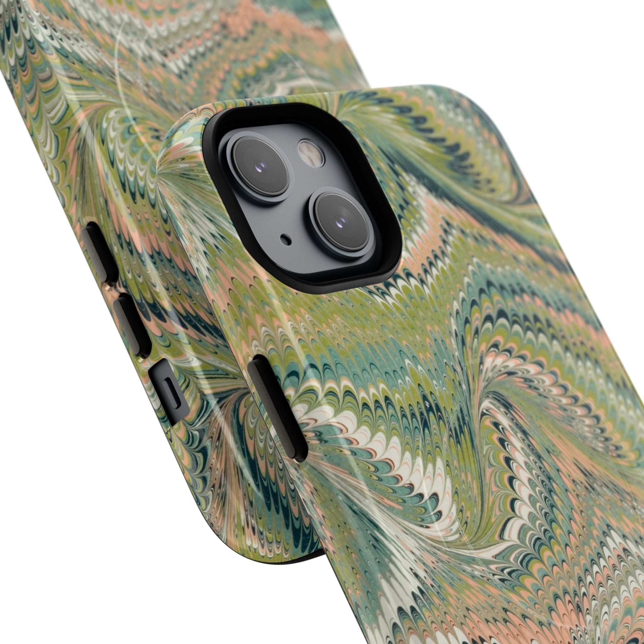 Florentine Marble iPhone Case | Inspired by Florence | Italian Marbled Paper Technique | Artisanal Green Swirl | Dual-Layer Protective Case | Matte or Glossy