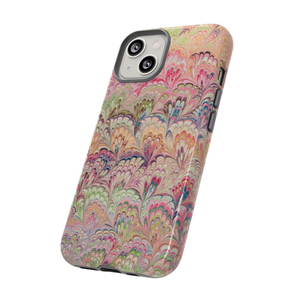 Pastel Pink + Green Feather Marbled Phone Case - Dual Layer Phone Cover