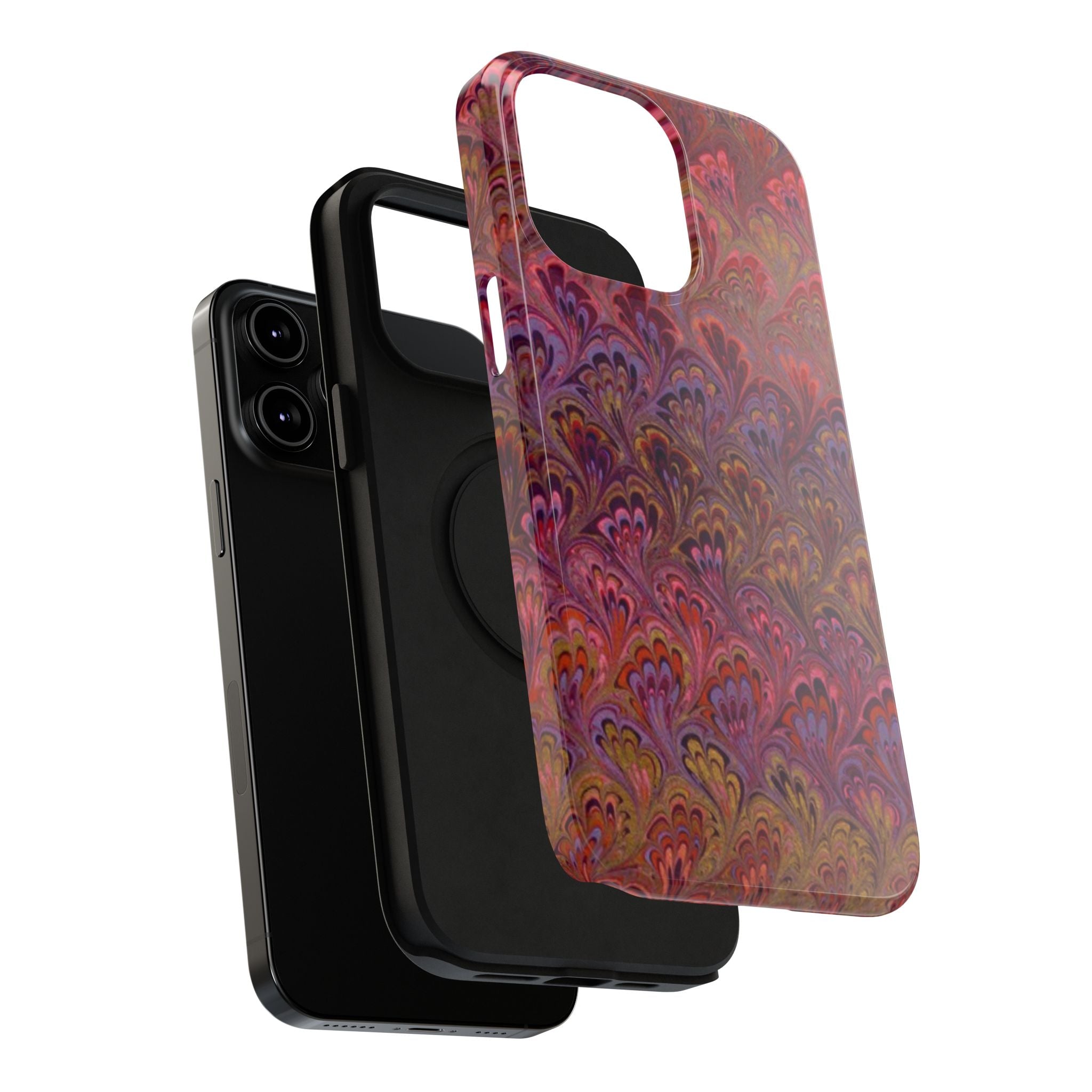 Red, Burgundy, Lavender Italian Peacock Feather Design Phone Case