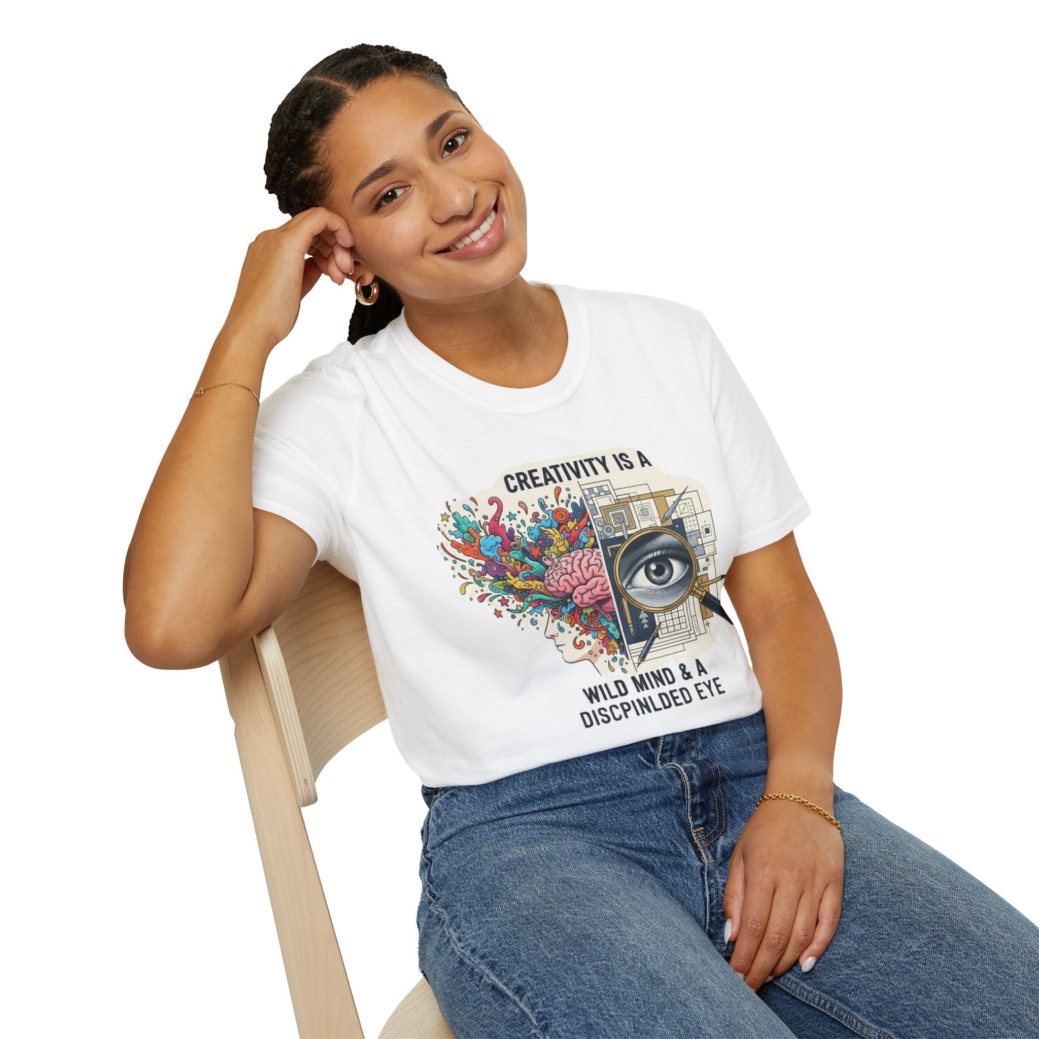 Creativity Is a Wild Mind & a Disciplined Eye T-Shirt — Artistic Brain & Magnifying Glass Design