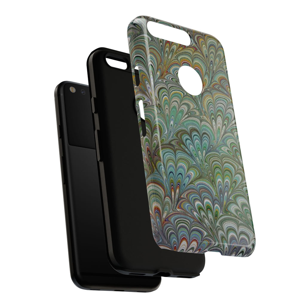 Green Marbled Peacock Durable Phone Case - Matte or Glossy
