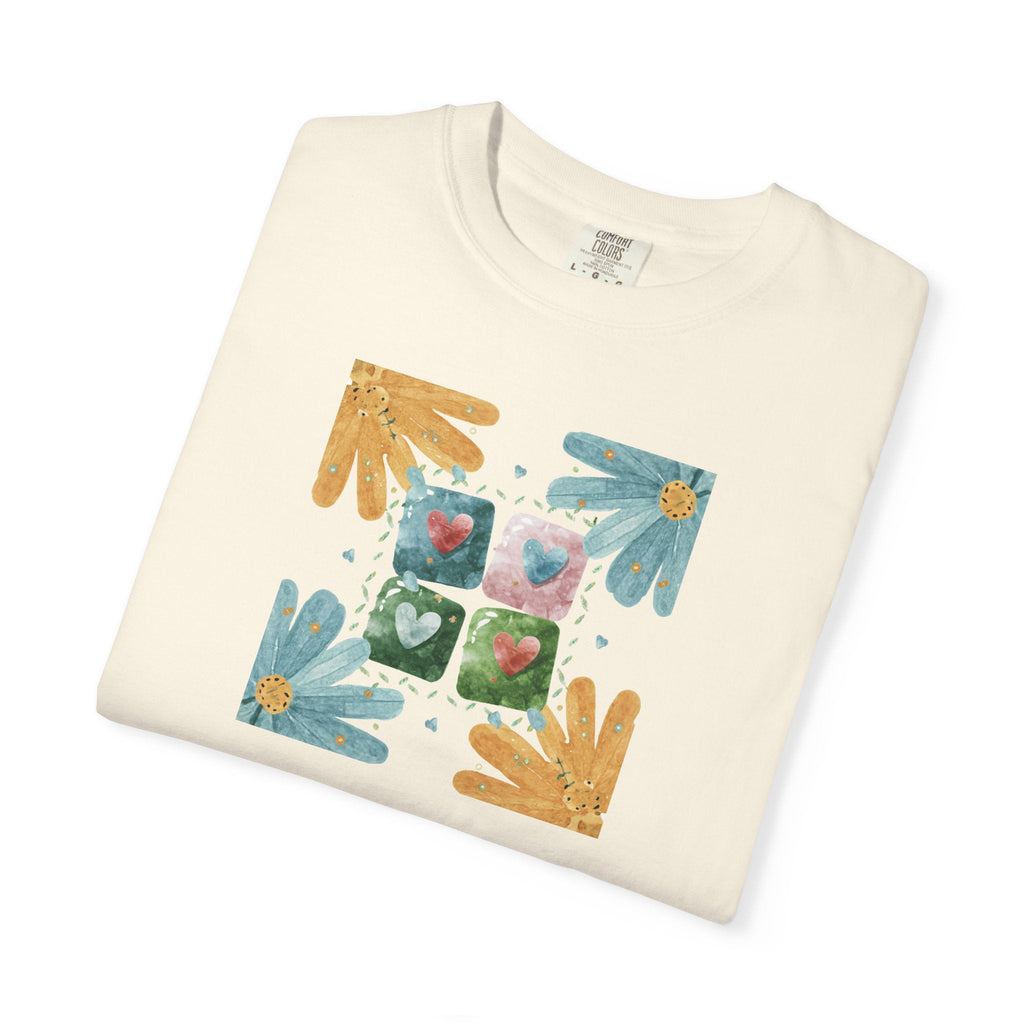 Flowers and Hearts Tee - Garment-Dyed Cotton - DipaliZ