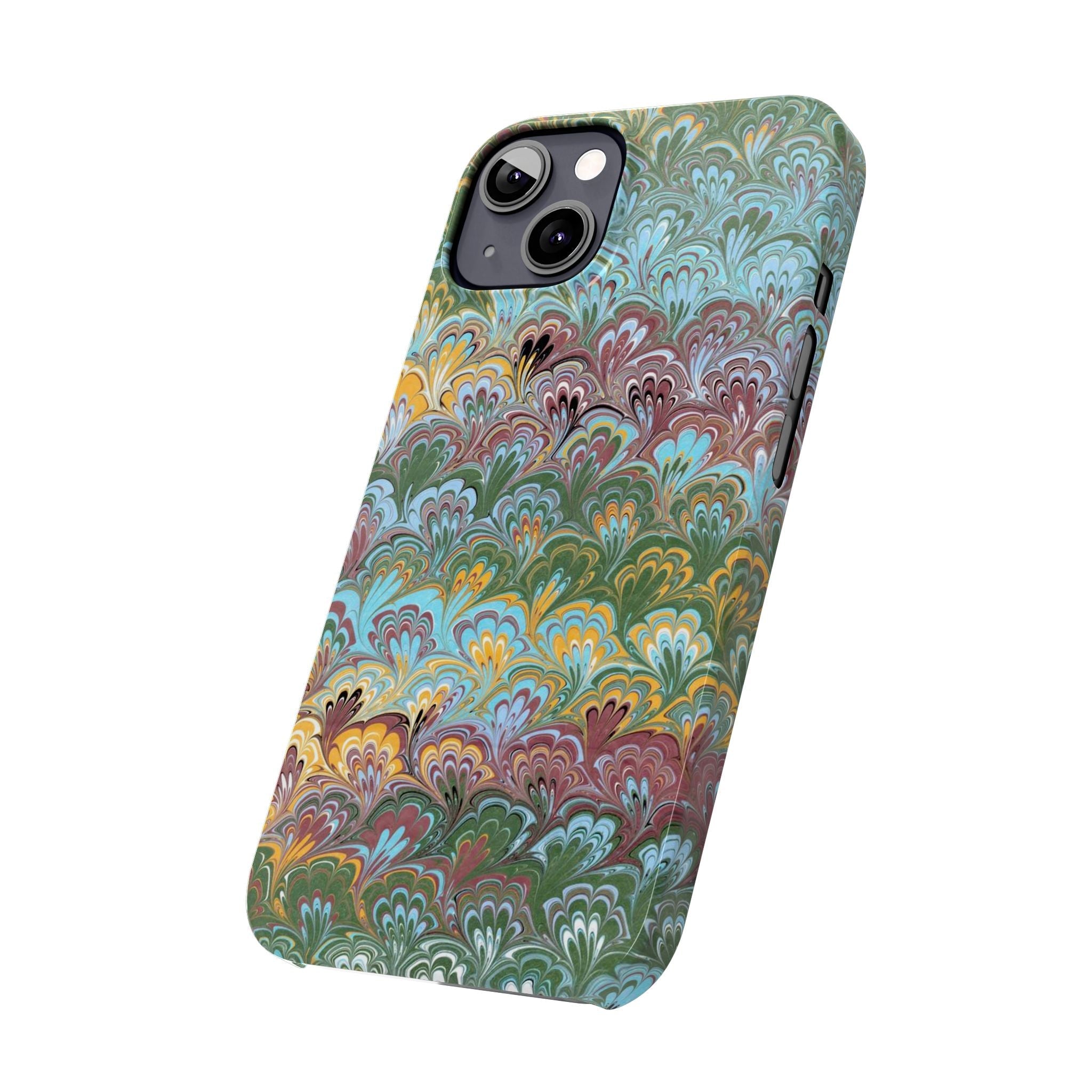 Phone Case with Design from Italy - Marbled "Peacock" Design, Green, Blue, Multi-Color Slim Phone Cases