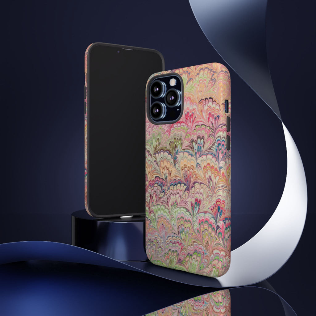 Pastel Pink + Green Feather Marbled Phone Case - Dual Layer Phone Cover