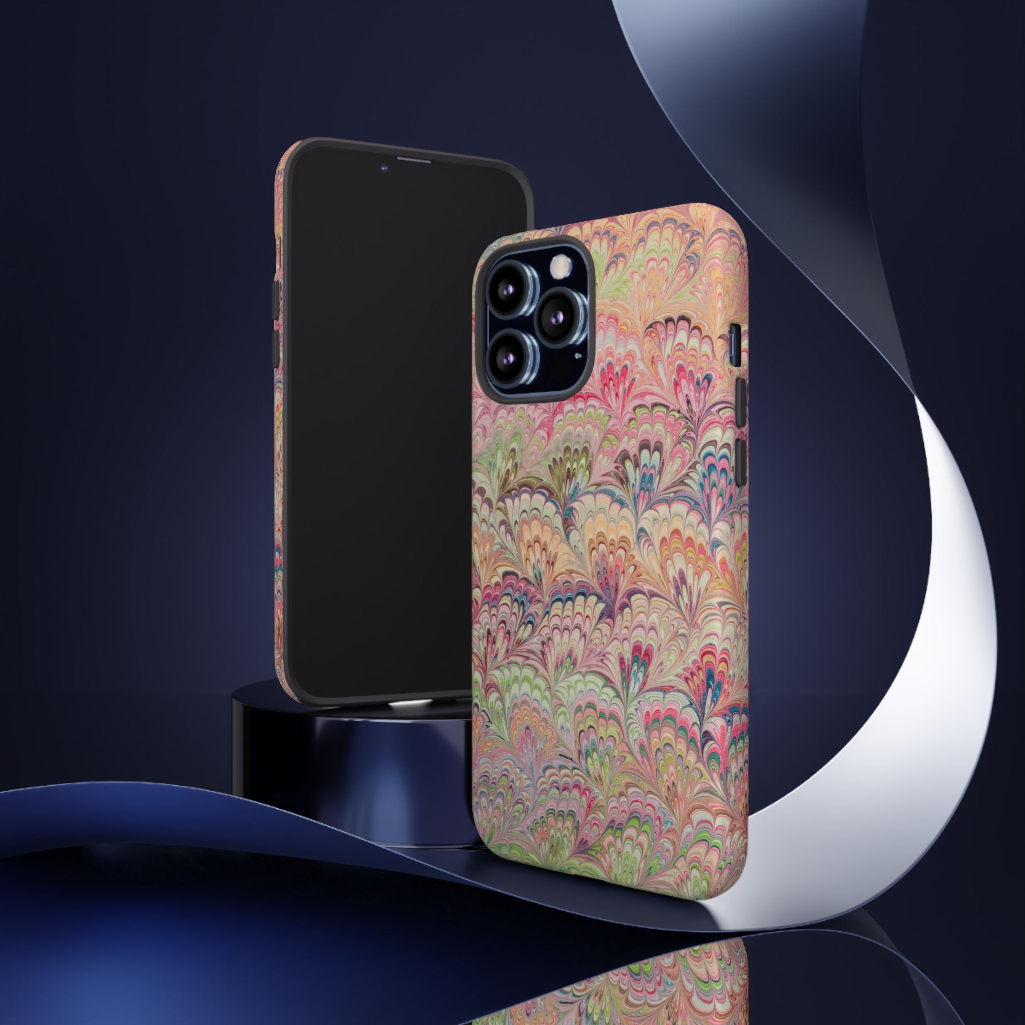 Pastel Pink + Green Feather Marbled Phone Case - Dual Layer Phone Cover