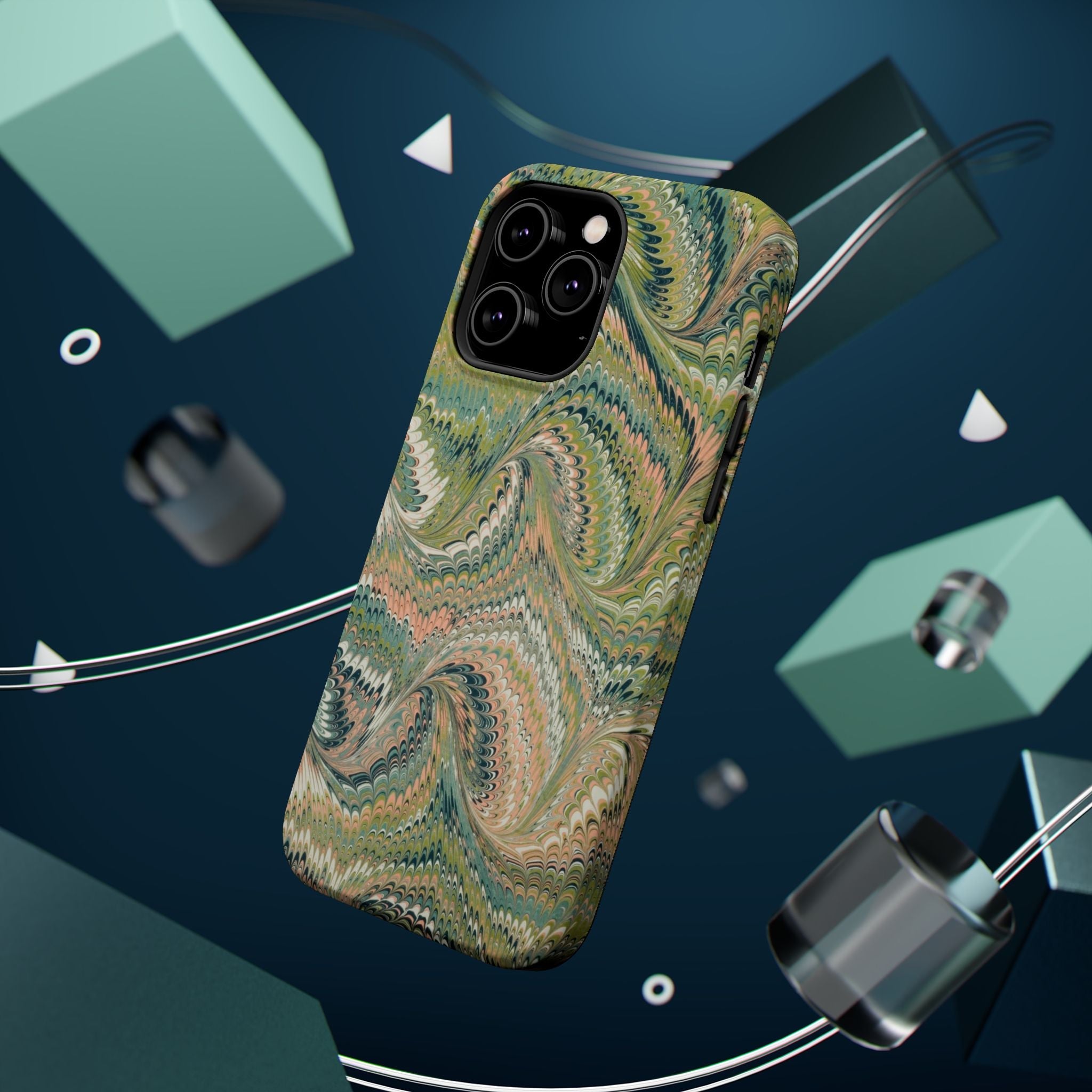 Green Pastel Italian Marble Design Magnetic MAG SAFE High Impact iPhone Cases