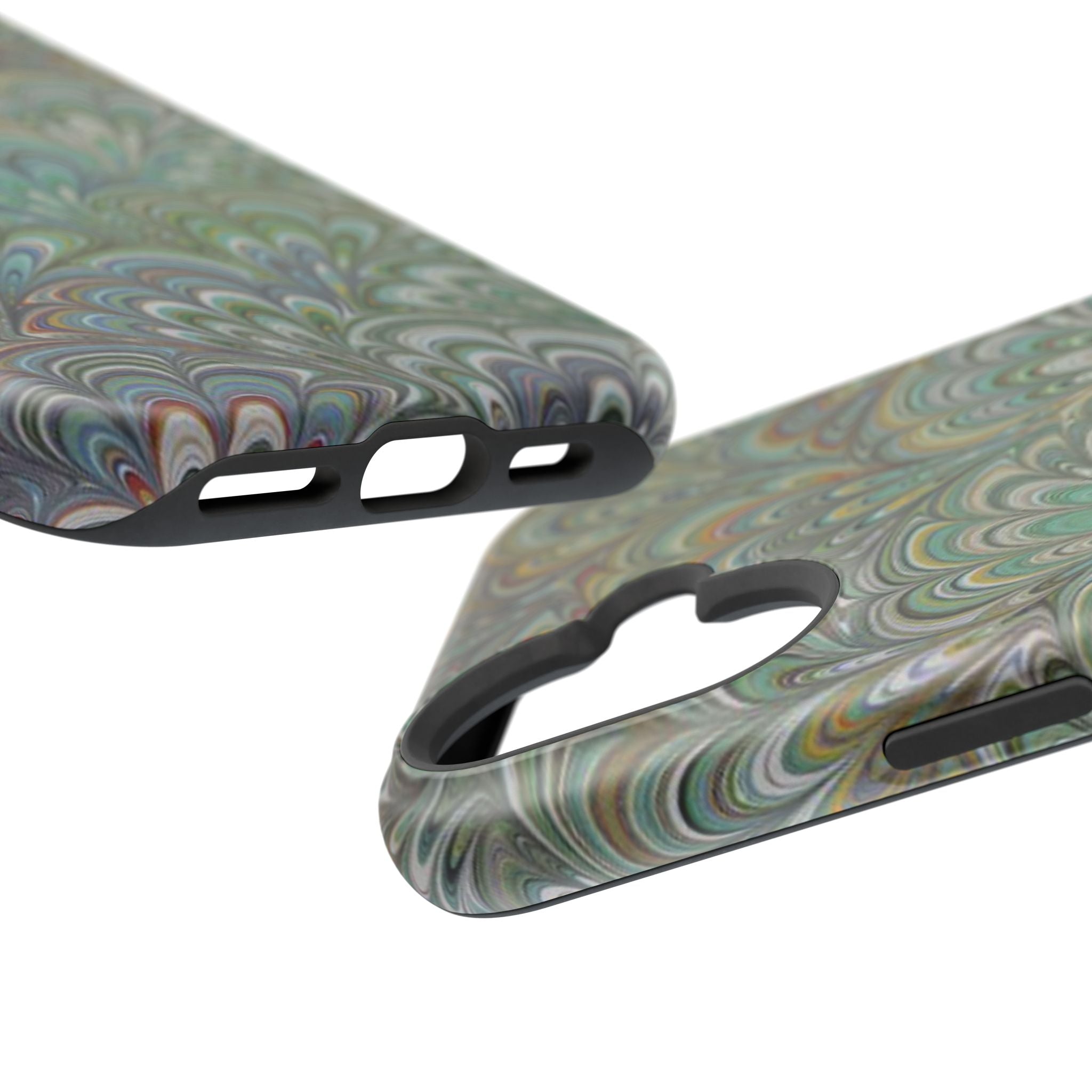 iPhone17 + All Models Phone Cases, Italian Peacock Feather Design, Stylish Impact-Resistant Shell, Protective Cover, Green Peacock Print