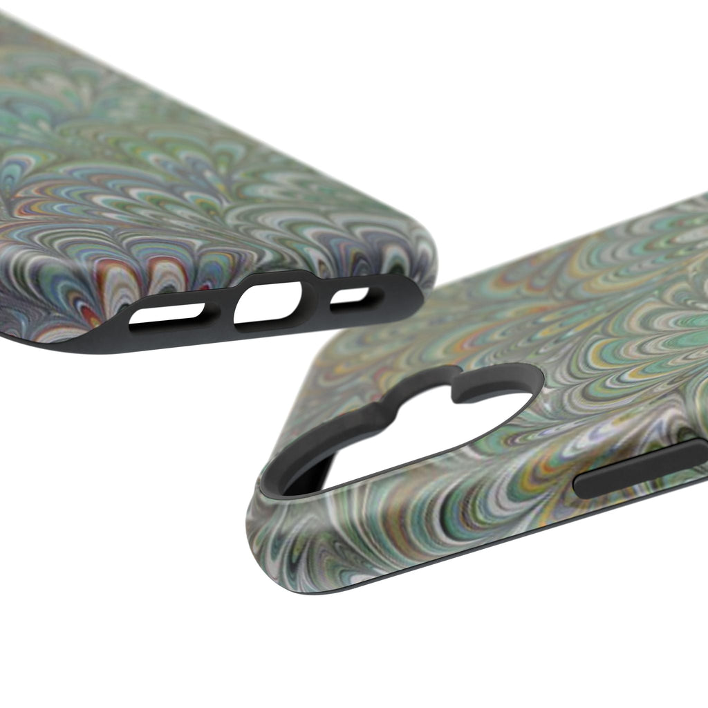 iPhone17 + All Models Phone Cases, Italian Peacock Feather Design, Stylish Impact-Resistant Shell, Protective Cover, Green Peacock Print