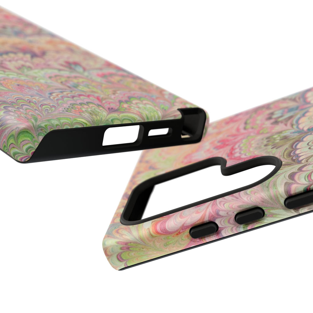 Pastel Pink + Green Feather Marbled Phone Case - Dual Layer Phone Cover
