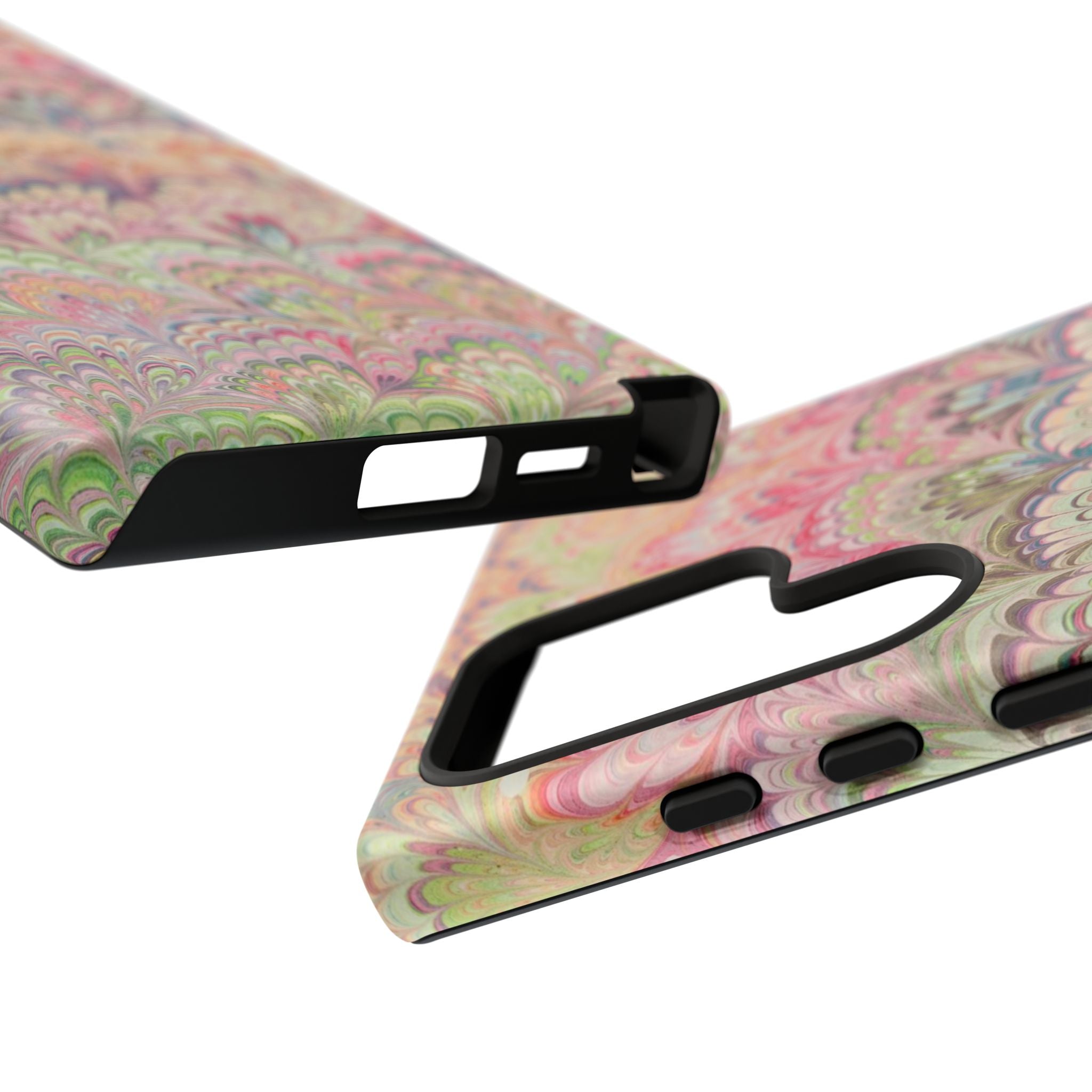 Pastel Pink + Green Feather Marbled Phone Case - Dual Layer Phone Cover
