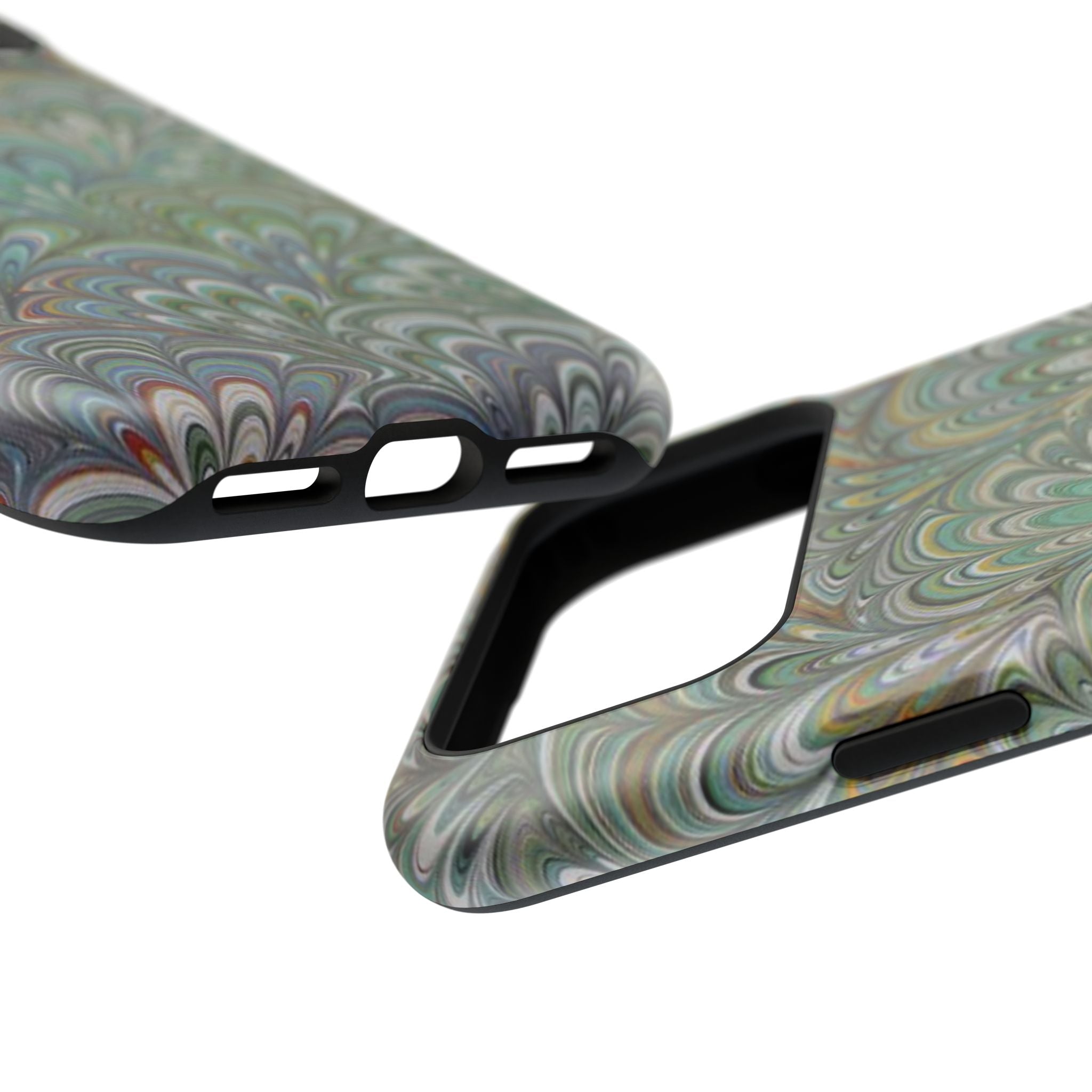 iPhone17 + All Models Phone Cases, Italian Peacock Feather Design, Stylish Impact-Resistant Shell, Protective Cover, Green Peacock Print