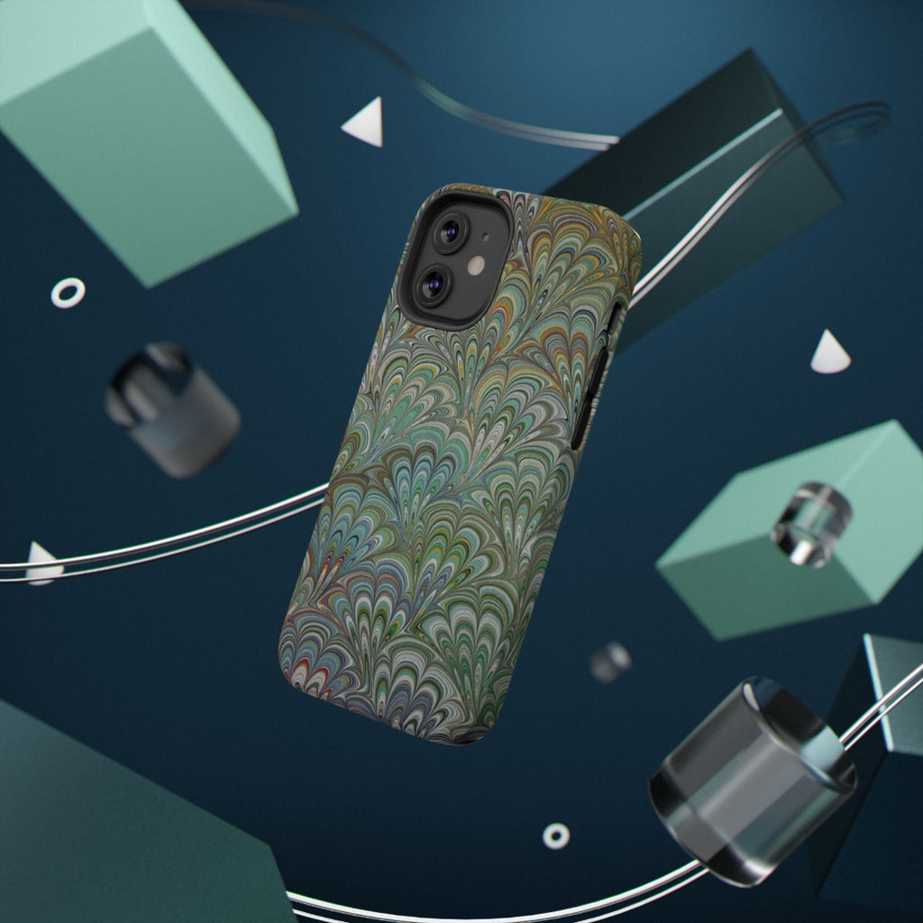 iPhone17 + All Models Phone Cases, Italian Peacock Feather Design, Stylish Impact-Resistant Shell, Protective Cover, Green Peacock Print