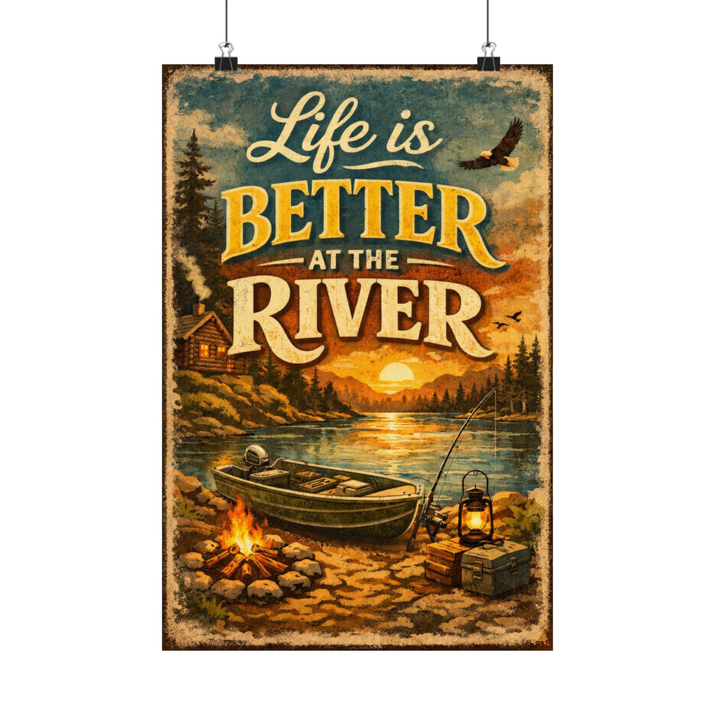 River Life Poster — "Life Is Better at the River" Matte Vertical Wall Art