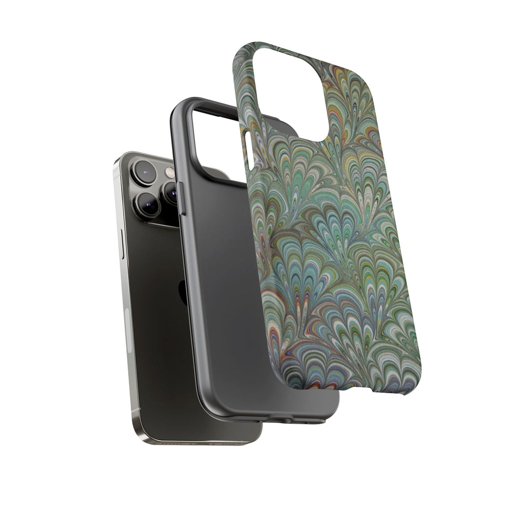 Green Marbled Peacock Durable Phone Case - Matte or Glossy