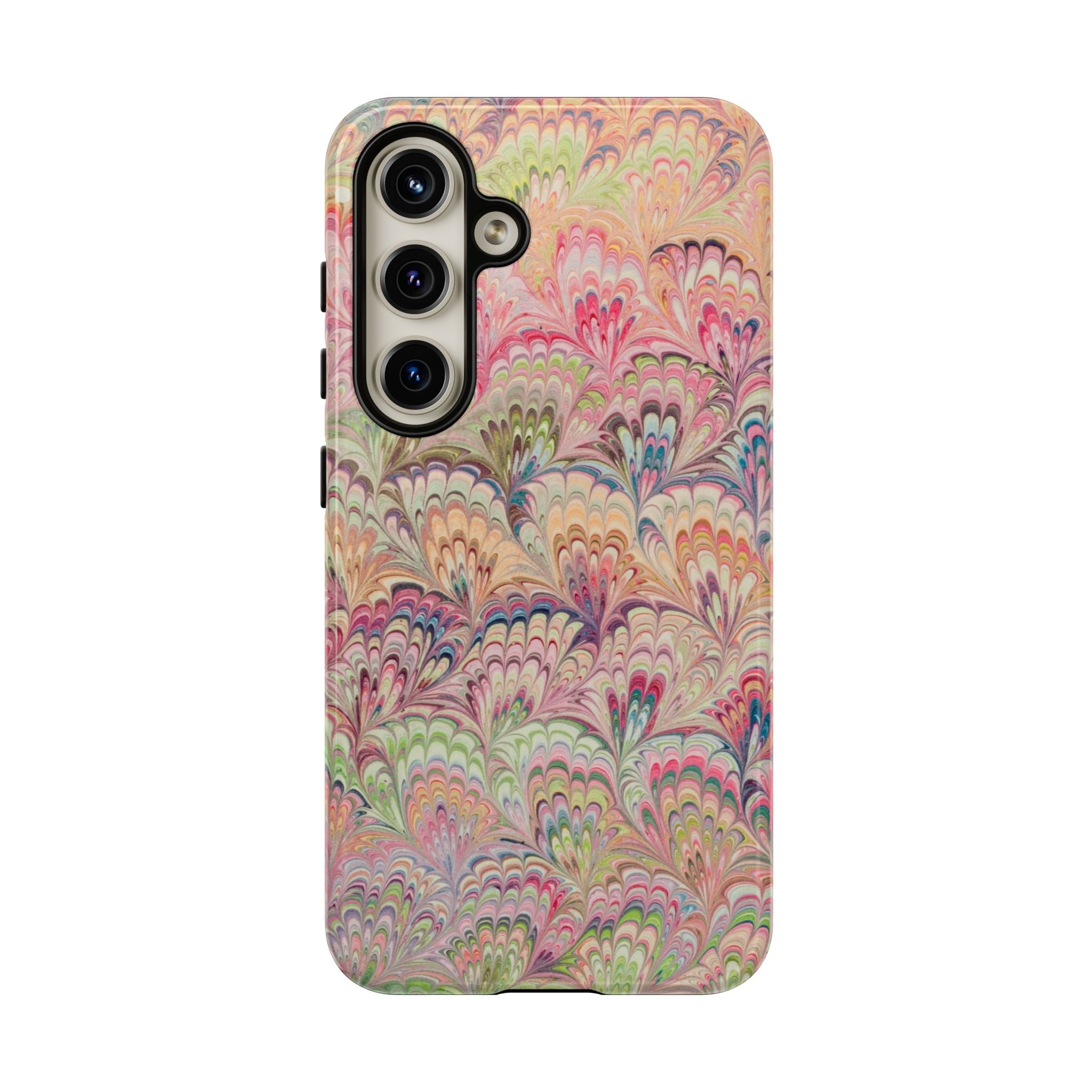 Pastel Pink + Green Feather Marbled Phone Case - Dual Layer Phone Cover