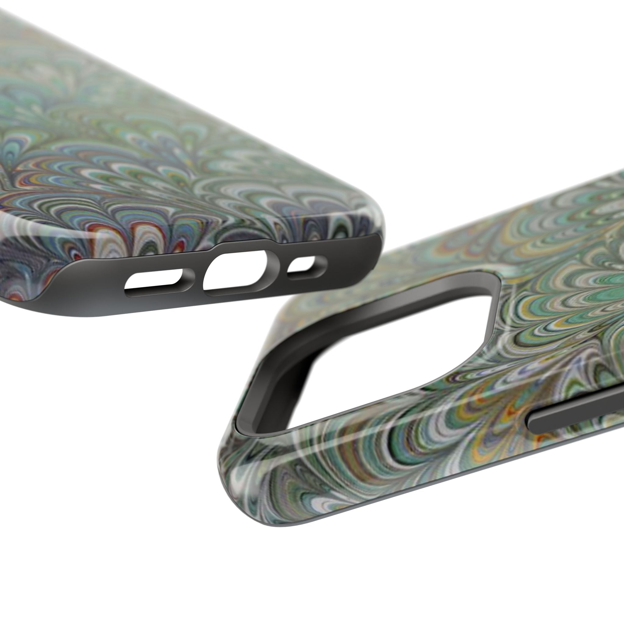 iPhone17 + All Models Phone Cases, Italian Peacock Feather Design, Stylish Impact-Resistant Shell, Protective Cover, Green Peacock Print