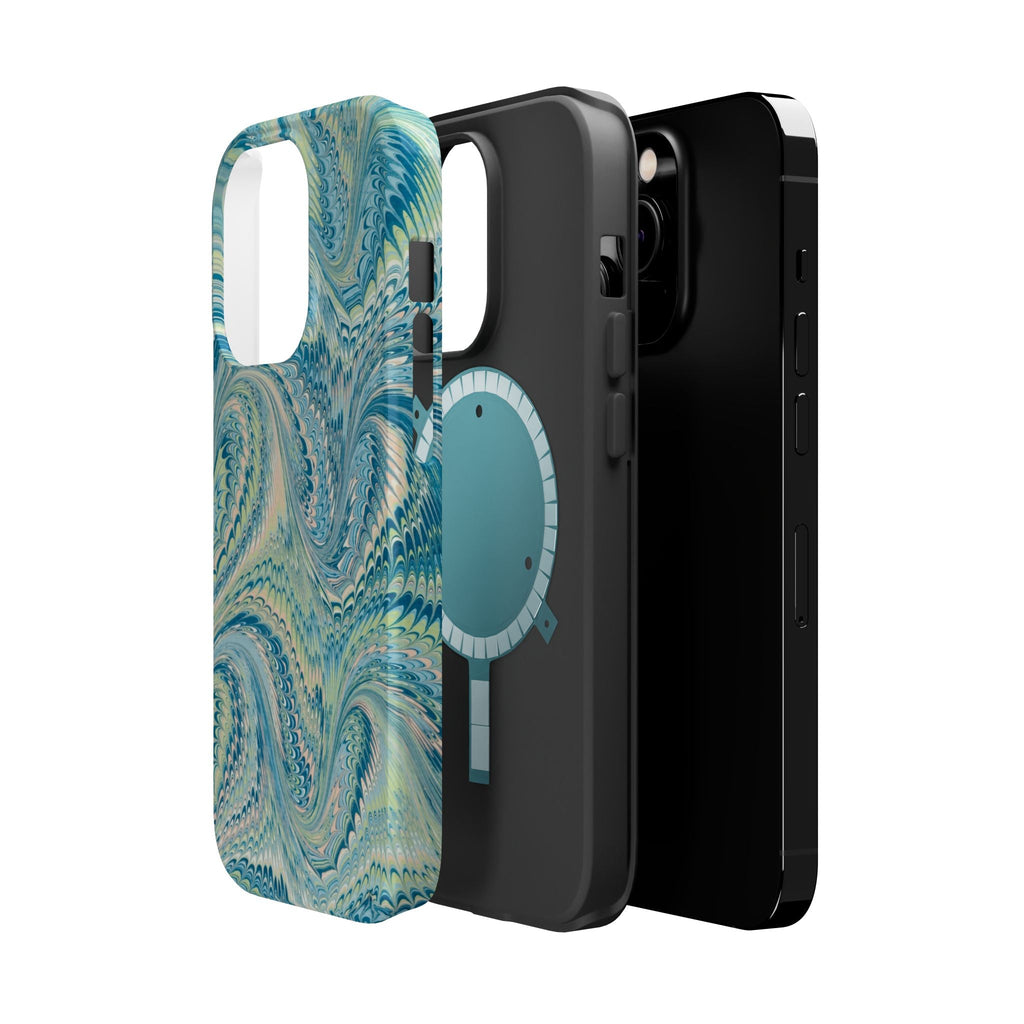 Aqua + Green Marble Phone Case - Impact-Resistant MAG SAFE - Dual Cover Design