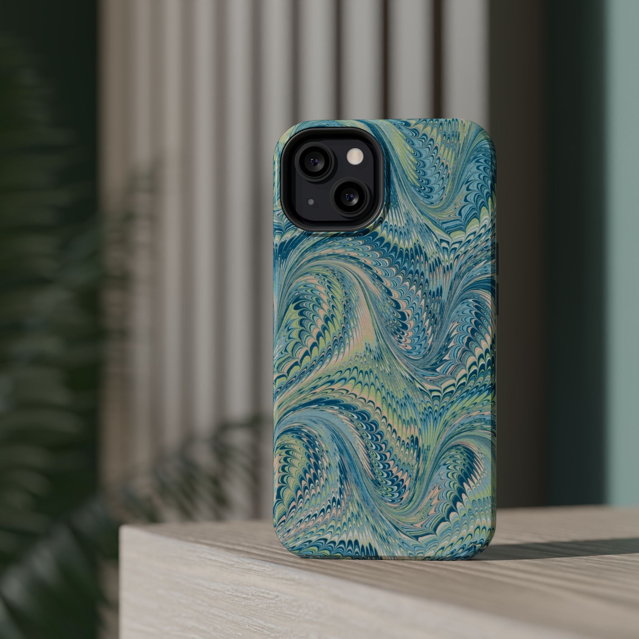Aqua + Green Marble Phone Case - Impact-Resistant MAG SAFE - Dual Cover Design