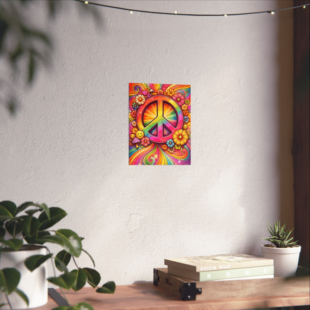 Rainbow Peace Sign Poster — Retro Hippie Matte Vertical Wall Art