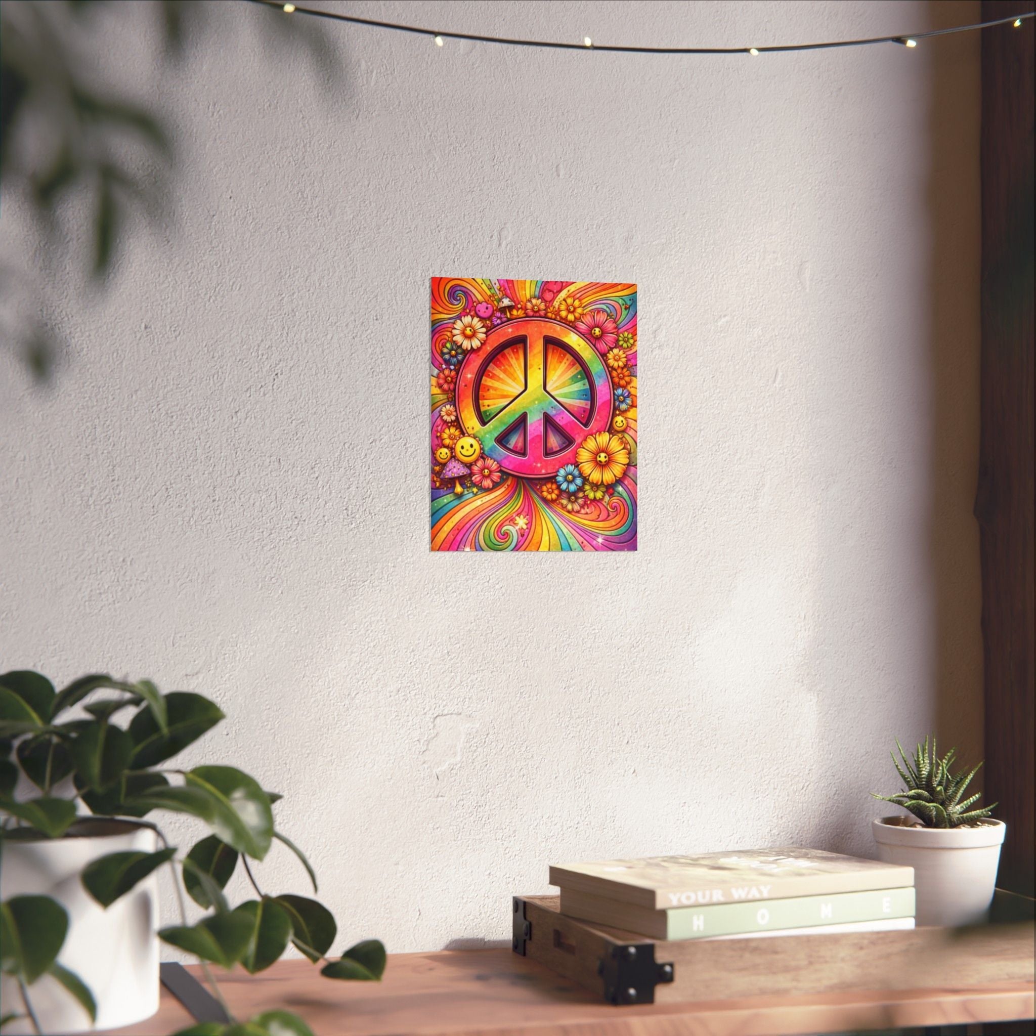 Rainbow Peace Sign Poster — Retro Hippie Matte Vertical Wall Art