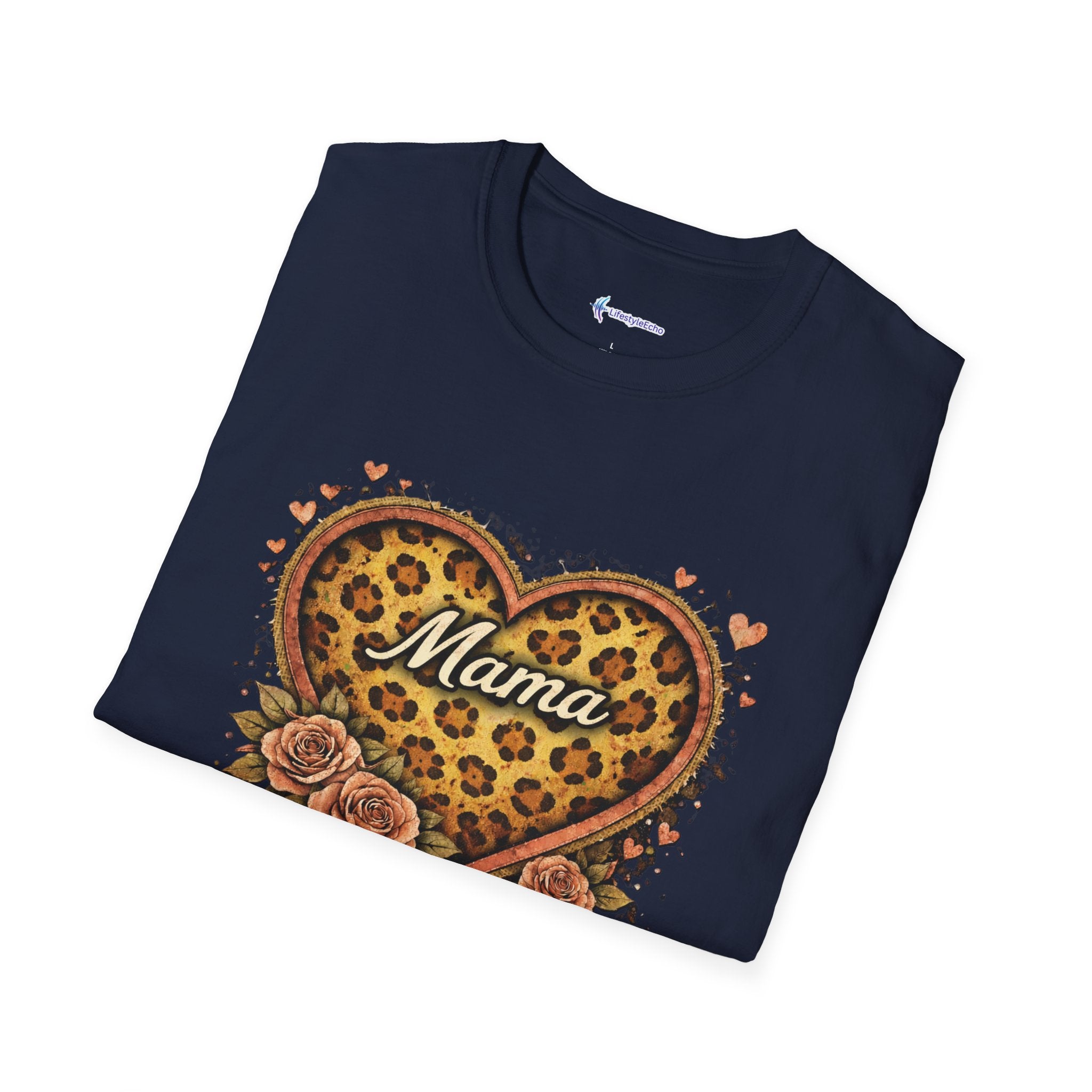 Mama Leopard Heart T-Shirt — Floral Vintage Mom Tee for Mother's Day