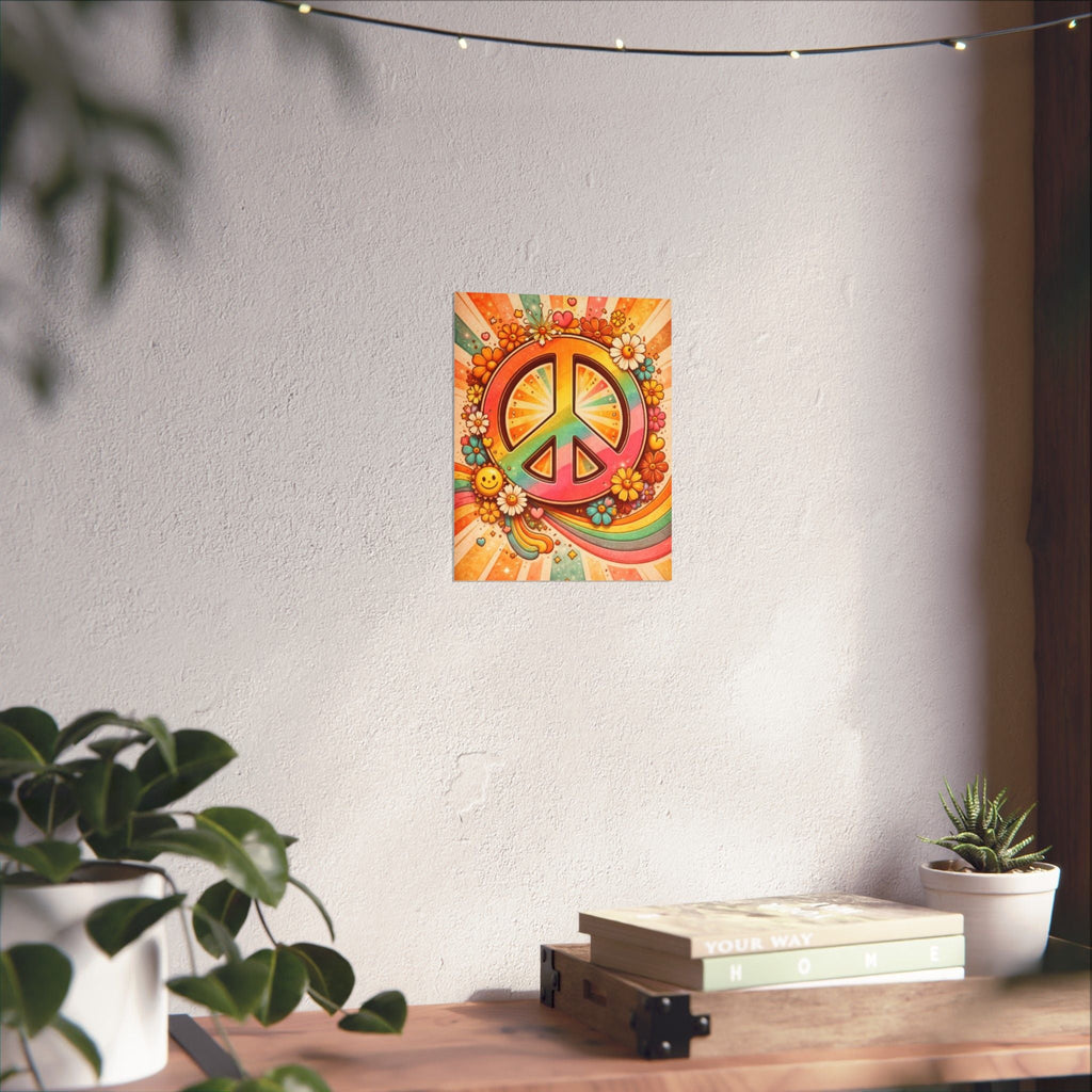Retro Peace Sign Poster — 70s Hippie Flower Power Matte Vertical Print