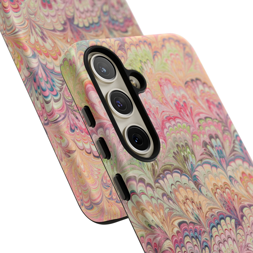 Pastel Pink + Green Feather Marbled Phone Case - Dual Layer Phone Cover