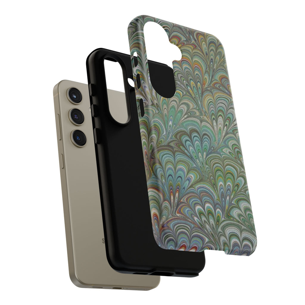 Green Marbled Peacock Durable Phone Case - Matte or Glossy