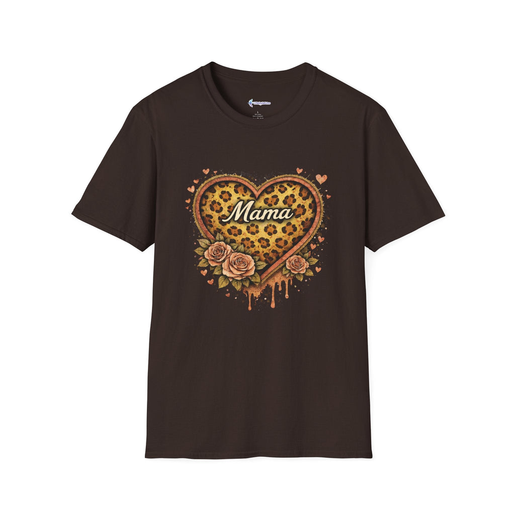 Mama Leopard Heart T-Shirt — Floral Vintage Mom Tee for Mother's Day