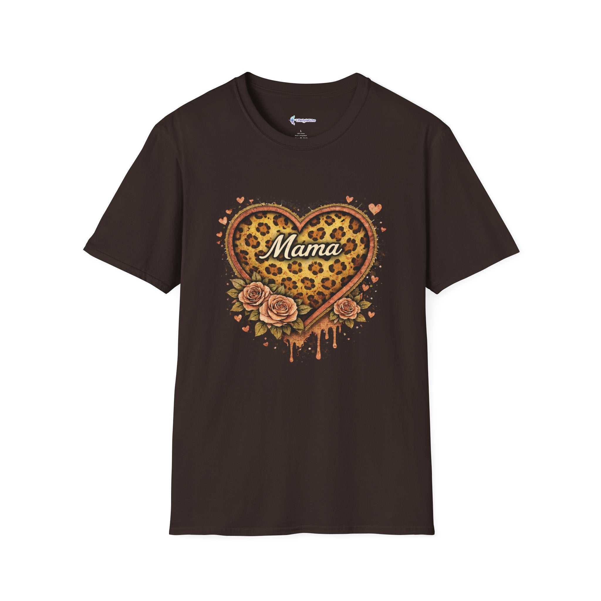 Mama Leopard Heart T-Shirt — Floral Vintage Mom Tee for Mother's Day