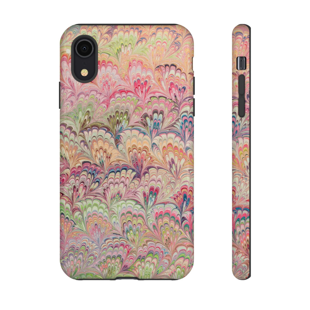 Pastel Pink + Green Feather Marbled Phone Case - Dual Layer Phone Cover