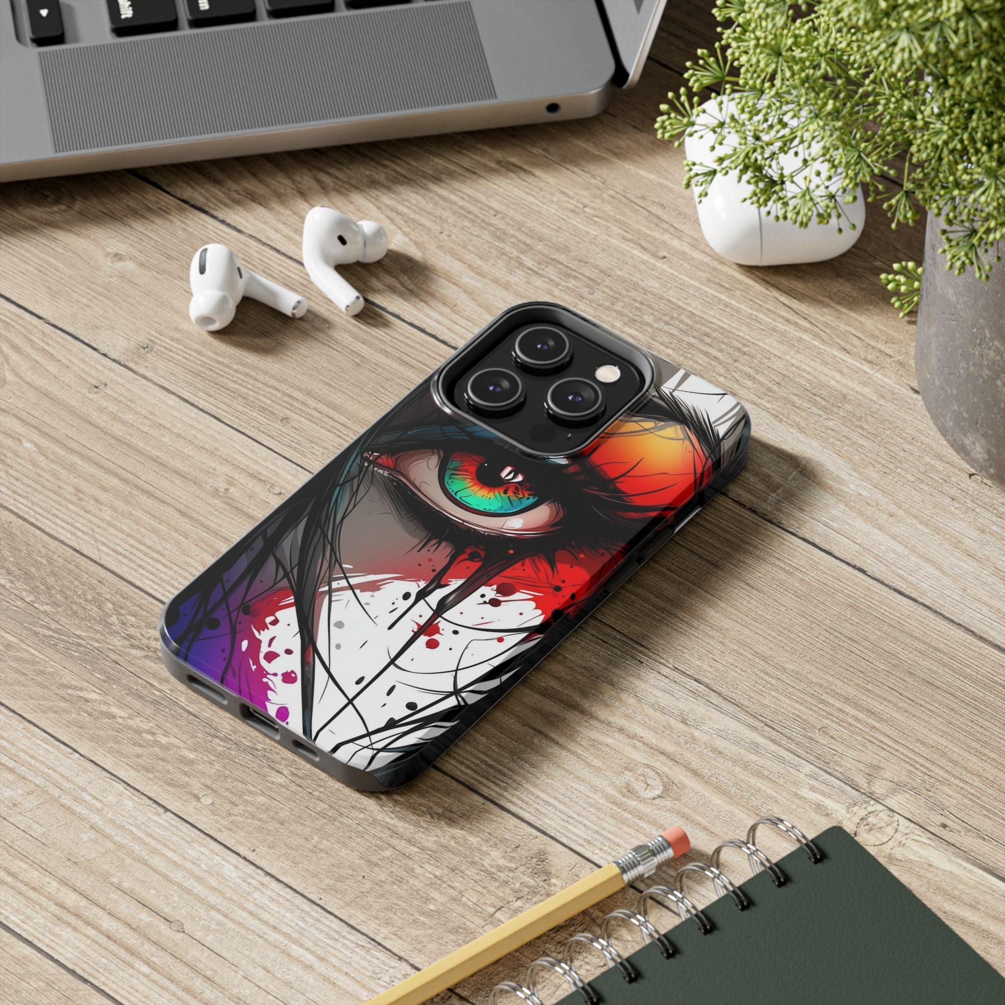 Girl Colorful Eye Painted Printed Tough Phone Case for iPhone & Samsung Galaxy - Artistic & Vibrant Design