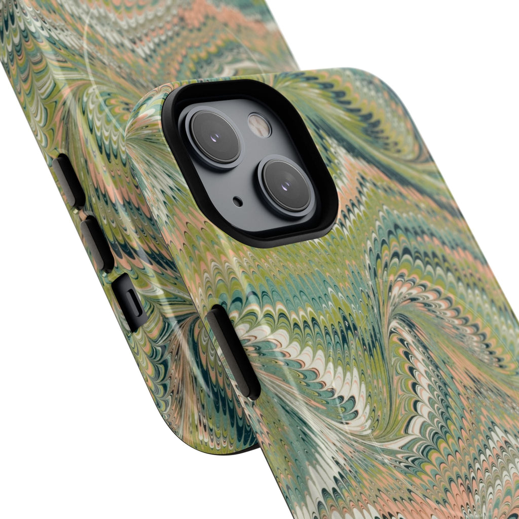 Florentine Marble iPhone Case | Inspired by Florence | Italian Marbled Paper Technique | Artisanal Green Swirl | Dual-Layer Protective Case | Matte or Glossy